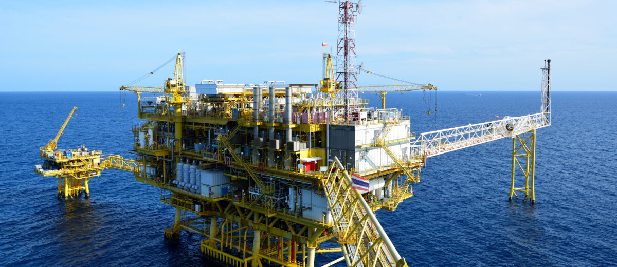 The oil rig in the gulf of Thailand.