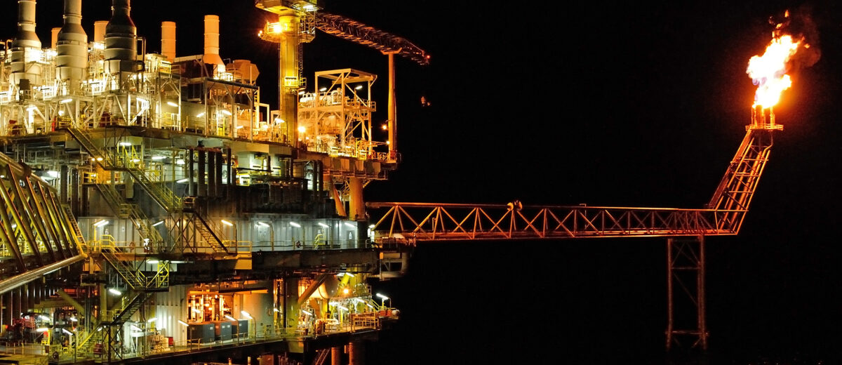 twilight of an offshore oil rig at Thailand.