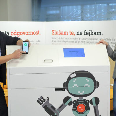 A1 in Croatia held a press conference and presented smart waste bins. Photo: Dragan Petric, HUB, www.hub.hr